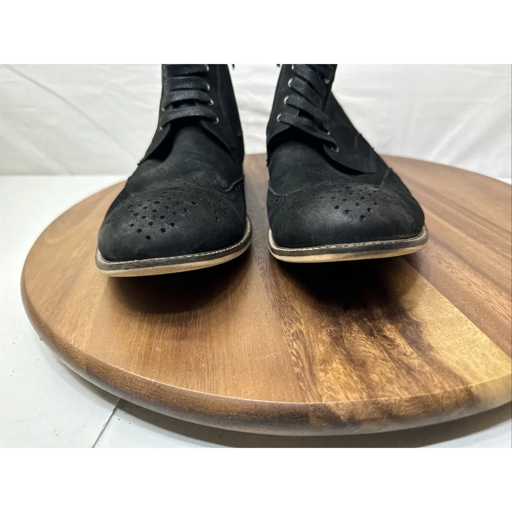 Bugatchi Uomo Chukka Boots 10.5 Black  Gray Leather Suede Zip Lace Oxford  Shoes